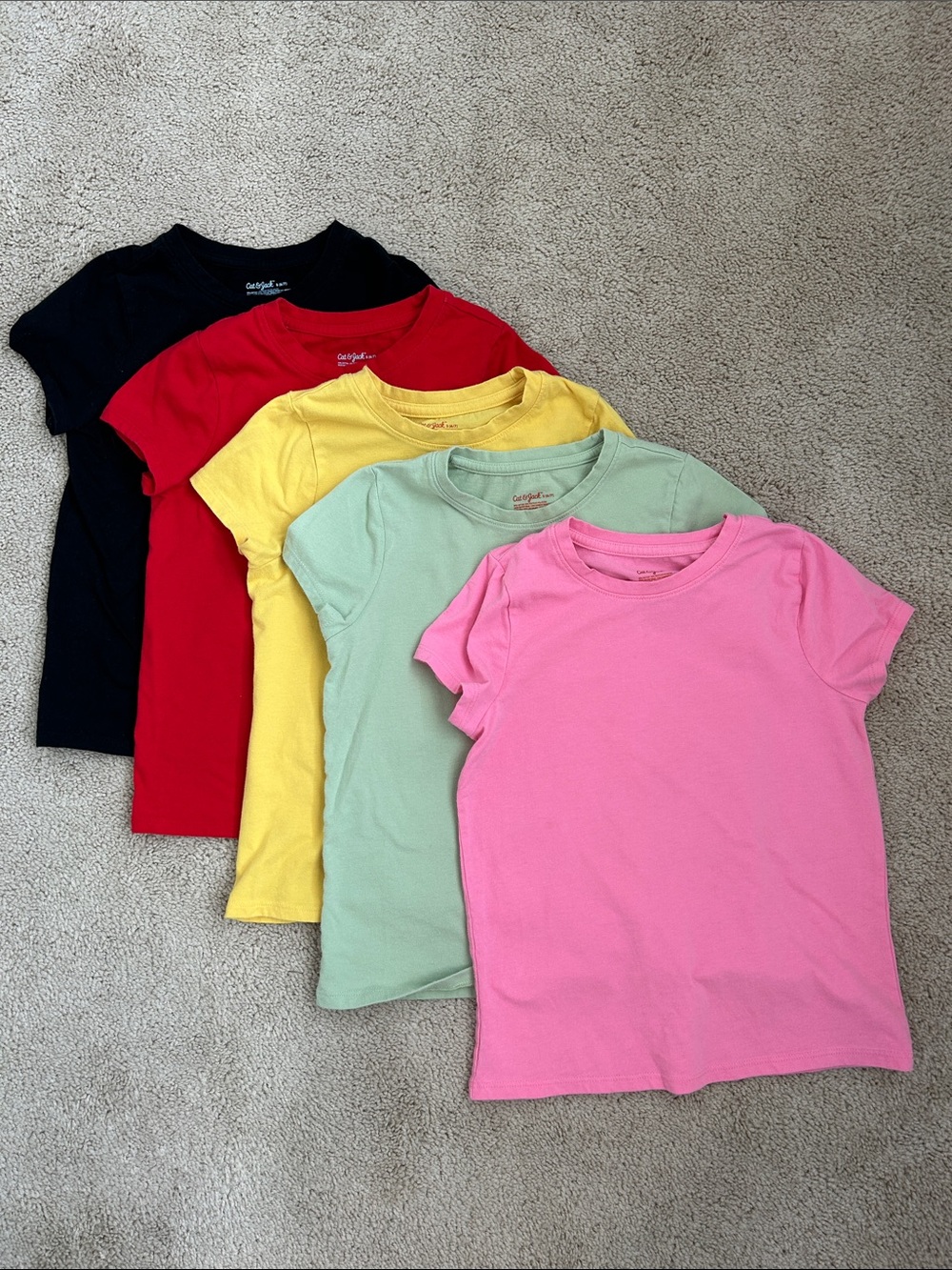 Bundle(5) Cat & Jack short sleeve shirts-Pink, Mint, Yellow, Red, Black, S (6/7)